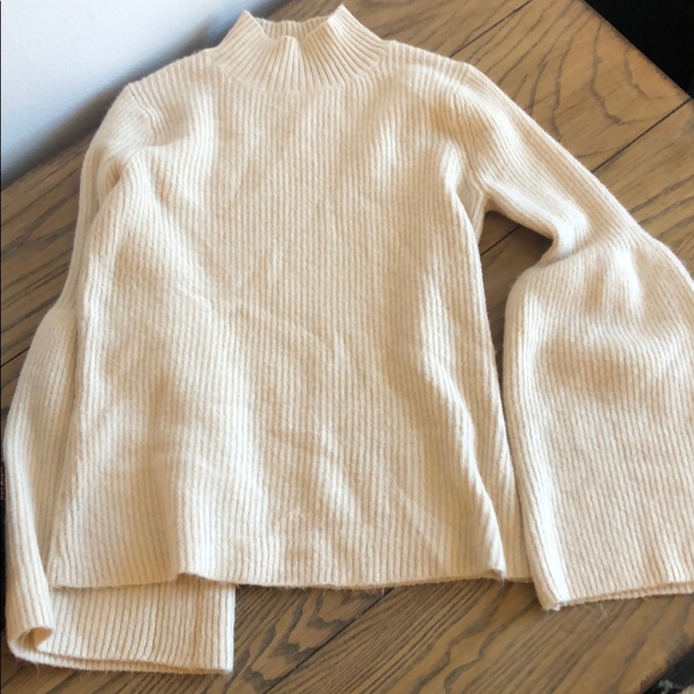Mock turtle neck sweater, bell sleeves